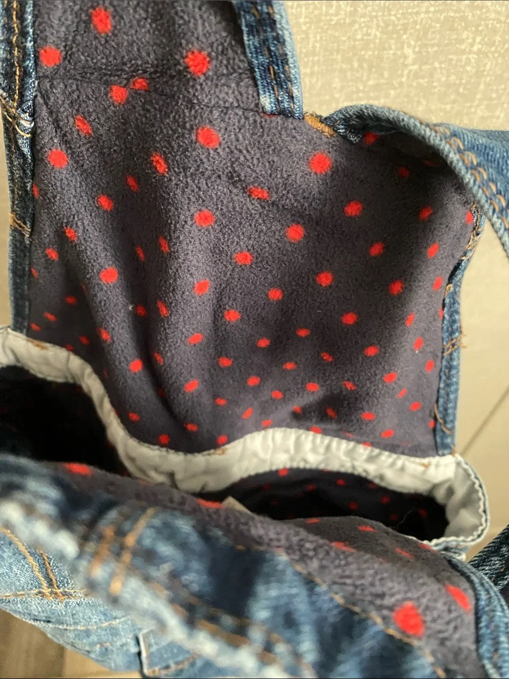 OshKosh B'gosh Flannel lined Blue Denim Overalls with Red Accent